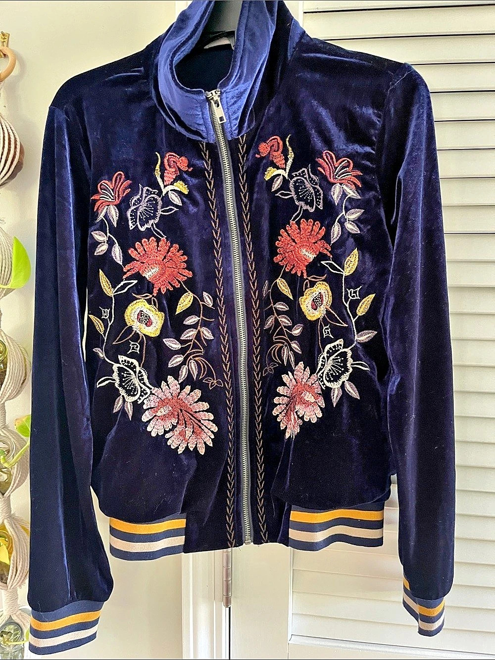 Mystree Floral Embroidered Velour Jacket